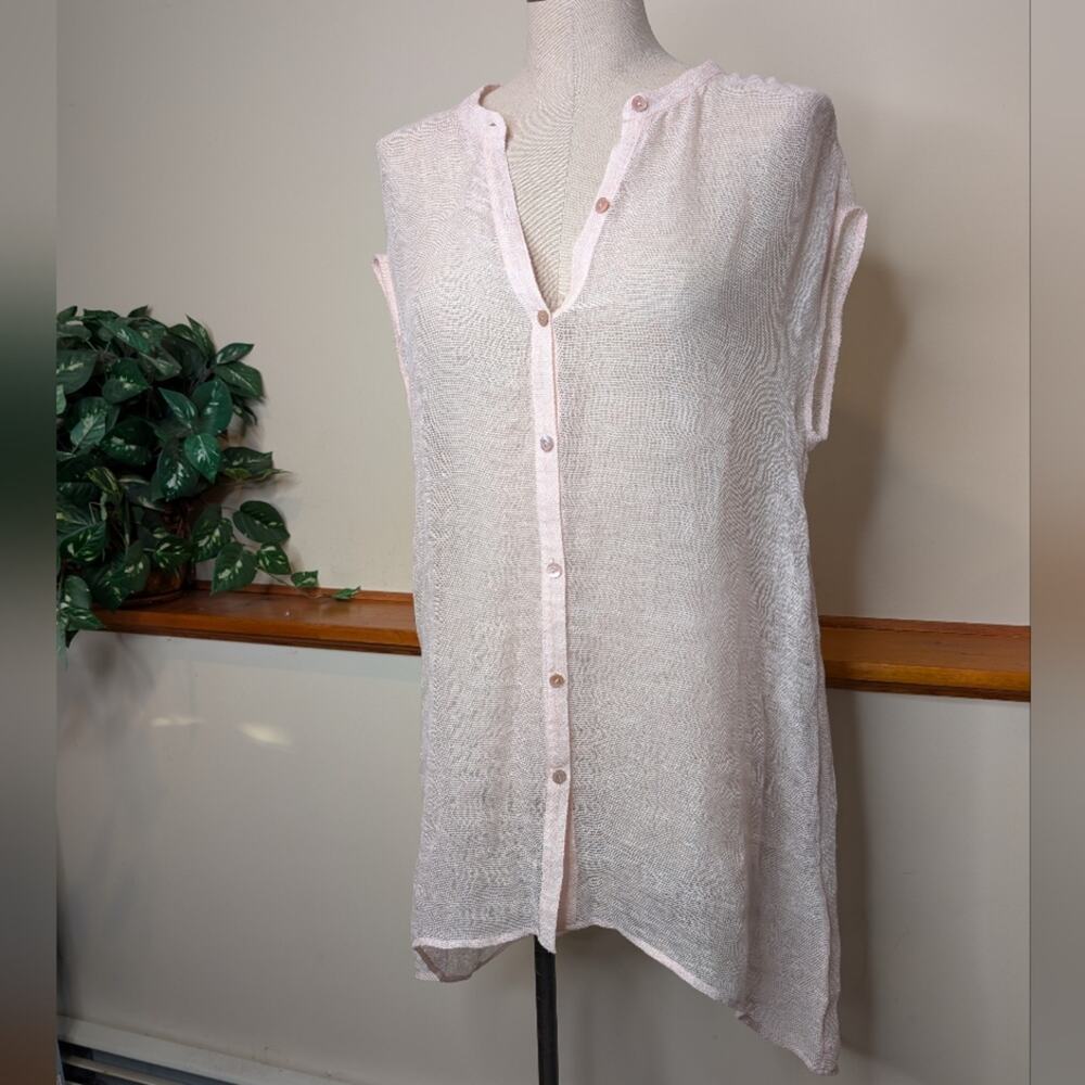 Eileen Fisher Organic Linen Tunic Blouse Pink Sleeveless Button Front Size S